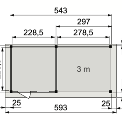 Vuren Topvision Premium Kuifmees, 250x250 en luifel 300 cm, wanden antraciet en basis lichtgrijs.