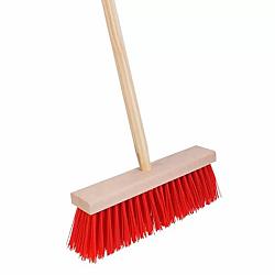 Bezem b35cm rood+steel h1.4m