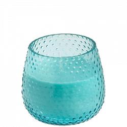 Kaars in bubbelglas d8h7.5cm blauw