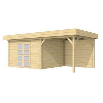 Vuren Topvision Parelhoen, 400x300 en luifel 300 cm, wanden antraciet en basis wit