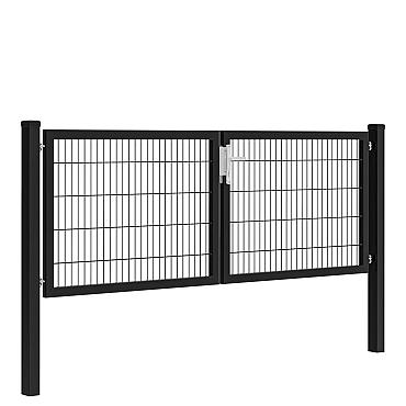 Hillfence metalen dubbele poort Premium-line inclusief slot, 300x100 cm, zwart