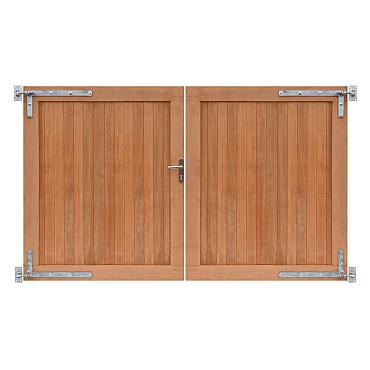 Hardhouten dubbele toegangspoort, verticaal, 300x180 cm incl beslag