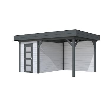 Vuren Topvision Kiekendief, 200x300 en luifel 300 cm, wanden lichtgrijs en basis antraciet