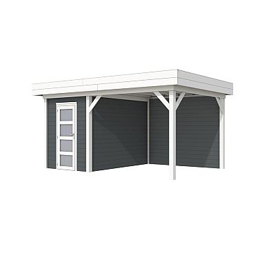 Vuren Topvision Kiekendief, 200x300 en luifel 300 cm, wanden antraciet en basis wit