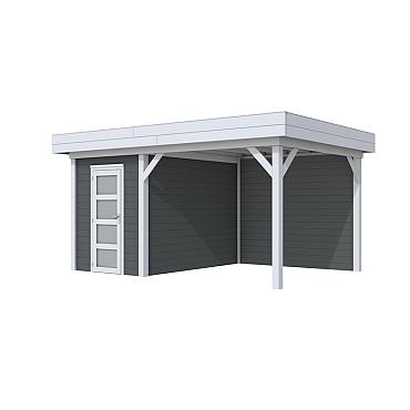 Vuren Topvision Kiekendief, 200x300 en luifel 300 cm, wanden antraciet en basis lichtgrijs