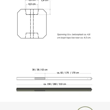Betonpaal glad met diamantkop 10x10x280 cm, antraciet ongecoat, eindpaal