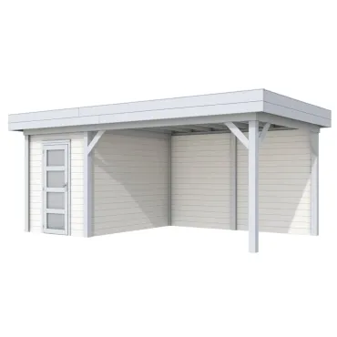 Vuren Topvision Kiekendief, 200x300 en luifel 400 cm, wanden wit en basis lichtgrijs