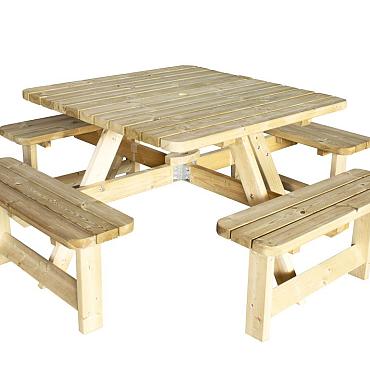 Picknicktafel Vierkant, 40 mm dik, bladmaat 115x115 cm, groen geïmpregneerd