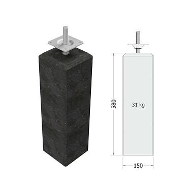 Betonpoer M 15x15x58 cm, antraciet, gecoat, schroefdraad M20.