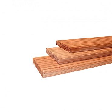 Douglas geprofileerd dekdeel, 1 zijde grof profiel, 1 zijde glad, 2,8x14,5x300 cm, onbehandeld.