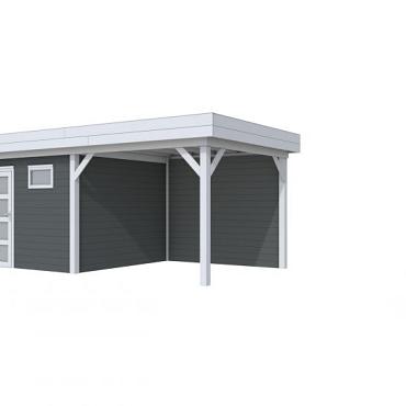 Vuren Topvision Tapuit, 300x300 en luifel 300 cm, wanden antraciet en basis lichtgrijs