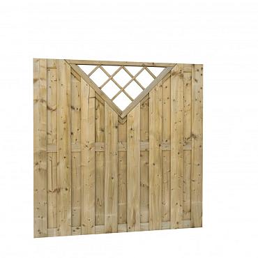 Jumboscherm geschaafd vuren 18-planks 15 mm, 180x180 cm, recht verticaal met trellis.