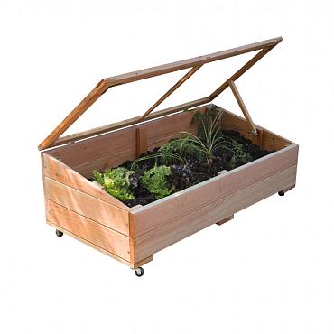 Moestuinbak met deksel, op wielen 50x100 cm.