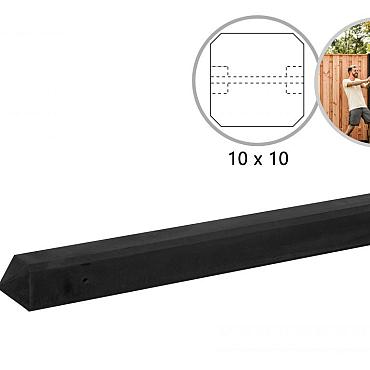 Betonpaal glad met diamantkop 10x10x280 cm, antraciet ongecoat, tussenpaal