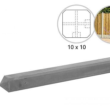 Betonpaal glad met diamantkop 10x10x280 cm, grijs ongecoat, hoekpaal