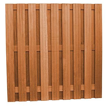 Aanbieding Hardhouten geschaafd plankenscherm 20-planks 14 mm, recht verticaal, 180x180 cm, betonsysteem