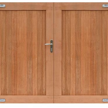 Hardhouten dubbele toegangspoort, verticaal, 300x180 cm incl beslag