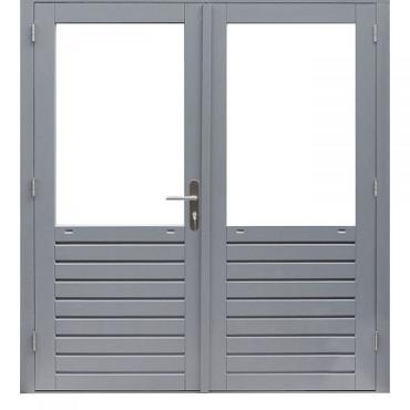Hardhouten dubbele 1-ruits deur Prestige met dubbelglas, 202x221 cm, grijs gegrond