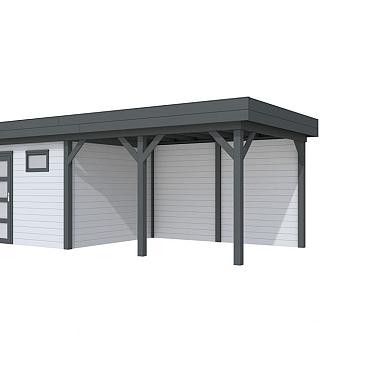 Vuren Topvision Tapuit, 300x300 en luifel 400 cm, wanden lichtgrijs en basis antraciet