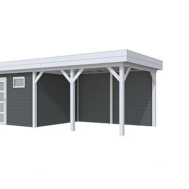 Vuren Topvision Tapuit, 300x300 en luifel 400 cm, wanden antraciet en basis lichtgrijs