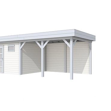 Vuren Topvision Tapuit, 300x300 en luifel 400 cm, wanden wit en basis lichtgrijs