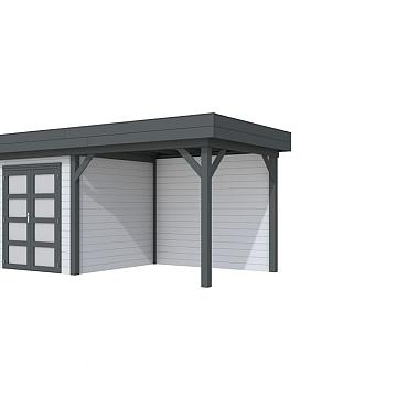 Vuren Topvision Premium Kolibri, 250x250 en luifel 300 cm, wanden lichtgrijs en basis antraciet.