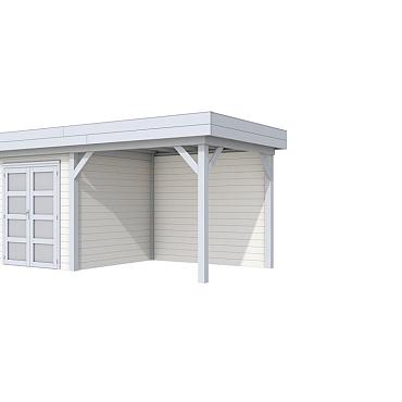 Vuren Topvision Premium Kolibri, 250x250 en luifel 300 cm, wanden wit en basis lichtgrijs.