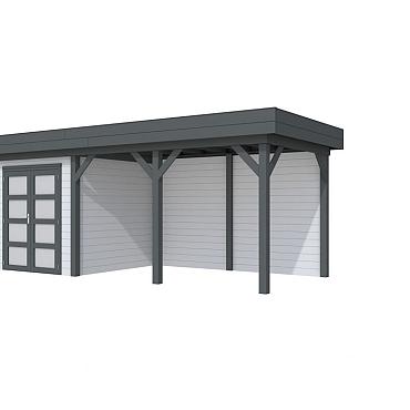 Vuren Topvision Premium Kolibri, 250x250 en luifel 400 cm, wanden lichtgrijs en basis antraciet.