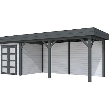 Vuren Topvision Premium Kolibri, 250x250 en luifel 500 cm, wanden lichtgrijs en basis antraciet.