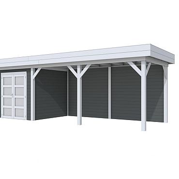 Vuren Topvision Premium Kolibri, 250x250 en luifel 500 cm, wanden antraciet en basis lichtgrijs.