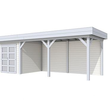 Vuren Topvision Premium Kolibri, 250x250 en luifel 500 cm, wanden wit en basis lichtgrijs.