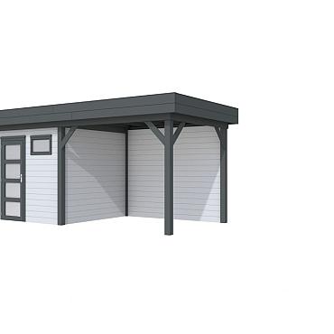 Vuren Topvision Premium Kuifmees, 250x250 en luifel 300 cm, wanden lichtgrijs en basis antraciet.