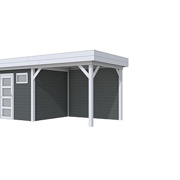 Vuren Topvision Premium Kuifmees, 250x250 en luifel 300 cm, wanden antraciet en basis lichtgrijs.