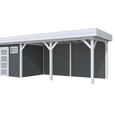 Vuren Topvision Premium Kuifmees, 250x250 en luifel 500 cm, wanden antraciet en basis lichtgrijs.