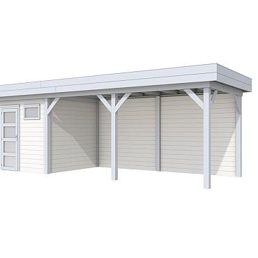 Vuren Topvision Premium Kuifmees, 250x250 en luifel 500 cm, wanden wit en basis lichtgrijs.