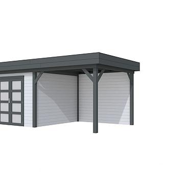 Vuren Topvision Bosuil, 300x300 en luifel 300 cm, wanden lichtgrijs en basis antraciet