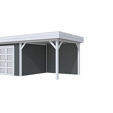 Vuren Topvision Bosuil, 300x300 en luifel 300 cm, wanden antraciet en basis lichtgrijs