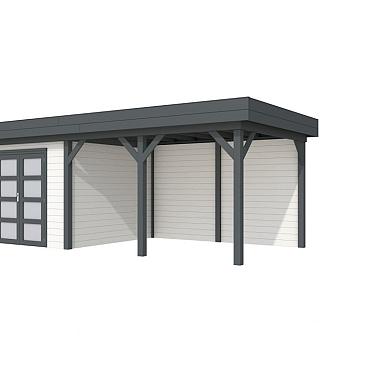 Vuren Topvision Bosuil, 300x300 en luifel 400 cm, wanden wit en basis antraciet