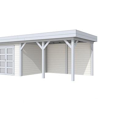 Vuren Topvision Bosuil, 300x300 en luifel 400 cm, wanden wit en basis lichtgrijs
