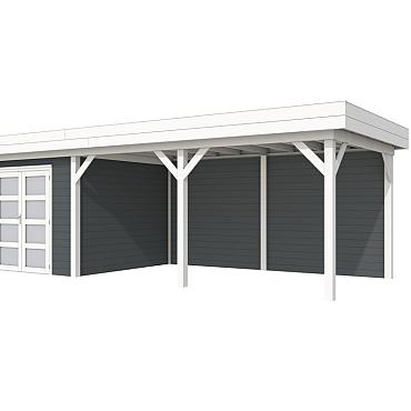 Vuren Topvision Premium Bosuil, 300x300 en luifel 500 cm, wanden antraciet en basis wit.