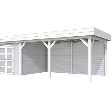 Vuren Topvision Premium Bosuil, 300x300 en luifel 500 cm, wanden lichtgrijs en basis wit.