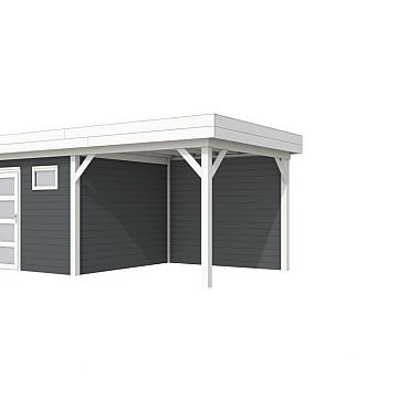 Vuren Topvision Premium Kievit, 400x300 en luifel 300 cm, wanden antraciet en basis wit.