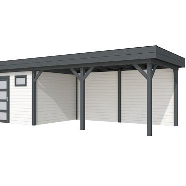 Vuren Topvision Premium Kievit, 400x300 en luifel 500 cm, wanden wit en basis antraciet.