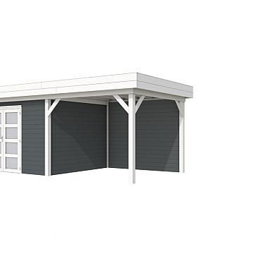 Vuren Topvision Parelhoen, 400x300 en luifel 300 cm, wanden antraciet en basis wit