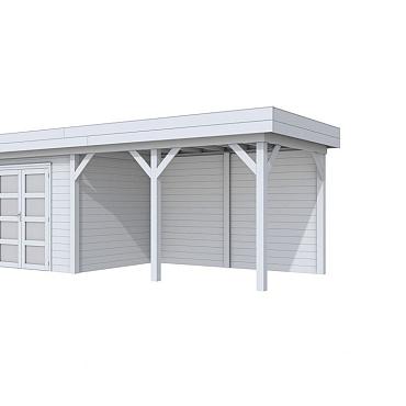 Vuren Topvision Premium Bonte Specht, 300x250 en luifel 400 cm, lichtgrijs gespoten.