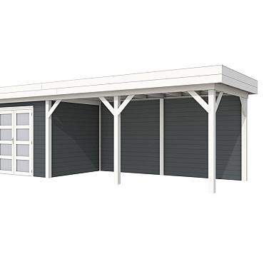 Vuren Topvision Premium Bonte Specht, 300x250 en luifel 500 cm, wanden antraciet en basis wit.