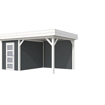 Vuren Topvision Kiekendief, 200x300 en luifel 300 cm, wanden antraciet en basis wit