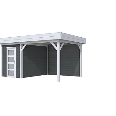 Vuren Topvision Kiekendief, 200x300 en luifel 300 cm, wanden antraciet en basis lichtgrijs