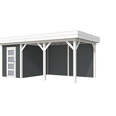 Vuren Topvision Kiekendief, 200x300 en luifel 400 cm, wanden antraciet en basis wit