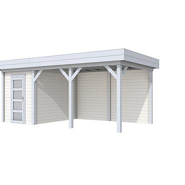 Vuren Topvision Kiekendief, 200x300 en luifel 400 cm, wanden wit en basis lichtgrijs